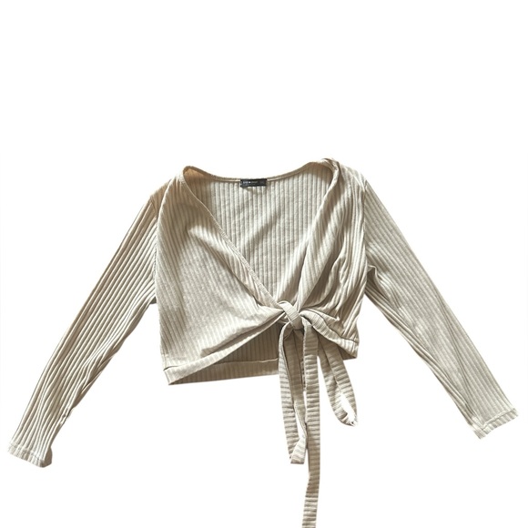 Beige Ribbed Wrap Top - Picture 1 of 3